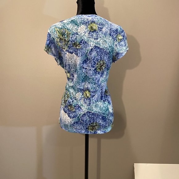 Relativity Womens SHEER Floral Print Sht Sl. Top sz L NWOT - Picture 2 of 4